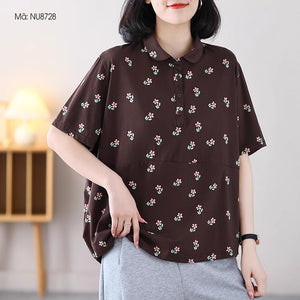 Áo T-shirt ngắn tay cổ pipi in hoa liti - NU8727