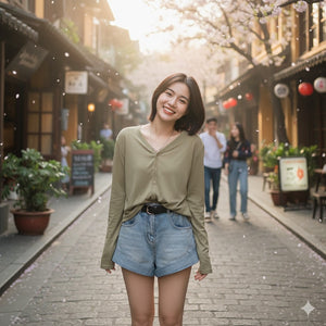 Áo khoác cardigan dài tay cổ V một màu - A106