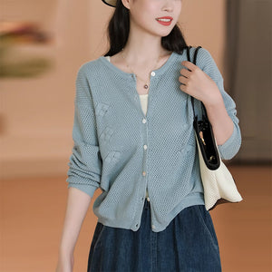 Áo khoác cardigan len đan hình thoi dài tay cổ tròn - NU9361