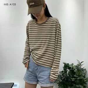 Áo T-shirt dài tay cổ tròn kẻ sọc - A101