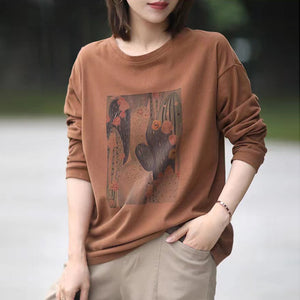 Áo T-shirt dài tay cổ tròn in cây Xương rồng - NU9689