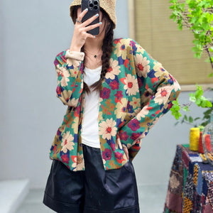 Áo len cardigan dài tay cổ V in hoa sắc màu - A507