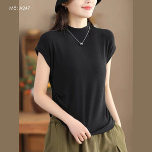 Áo T-shirt sát nách cổ đứng eo xếp ly - A245