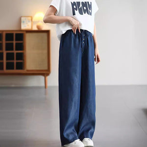 Quần baggy denim lưng thun dây rút ống đứng khuy cài - Q021