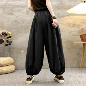 Quần baggy linen lưng thun ống bo chun đính nhiều khuy - NU10363