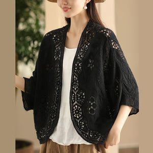 Áo khoác cardigan dệt kim tay lửng thêu hoa văn retro - A033