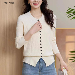 Áo khoác len cardigan dài tay cổ tròn kiểu bện thừng - A199