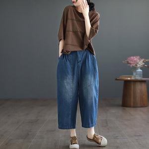 Quần baggy denim lưng thun ống rộng khuy cài - NU9686