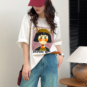 Áo T-shirt ngắn tay cổ tròn in cô gái Tionau - NU10063