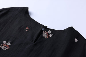Áo T-shirt linen ngắn tay cổ tròn thêu hoa ngũ sắc - NU9054