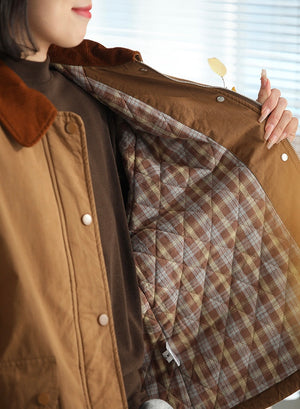 Áo khoác retro dài tay cổ đức lót caro túi vuông - NU9548