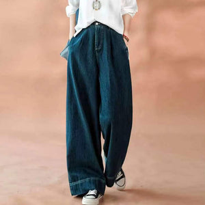 Quần baggy denim lưng thun khuy cài ống rộng - Q042