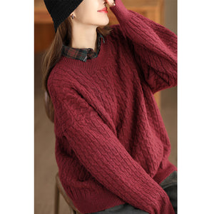 Áo len cashmere dài tay cổ tròn kiểu bện thừng - NU9702