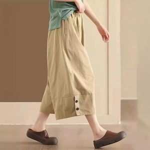 Quần baggy culottes lửng lưng thun ống rộng hai khuy cài - NU10274