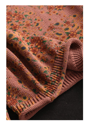 Áo len đan dài tay phối lệch màu cổ lọ in hoa liti - NU9668