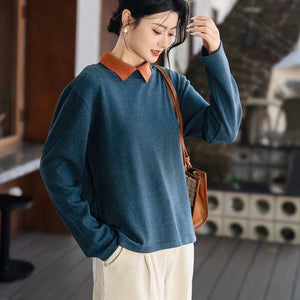 Áo len Cashmere dài tay cổ đức lệch màu - A667