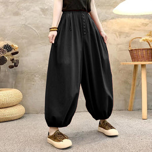 Quần baggy linen lưng thun ống bo chun đính nhiều khuy - NU10363