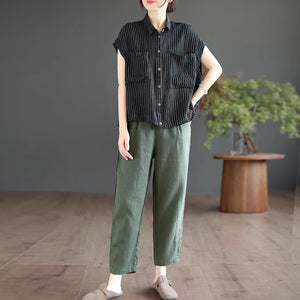 Quần baggy linen lưng thun hai túi chéo khuy cài - NU9065