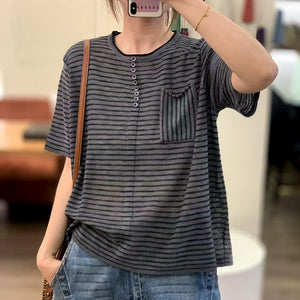 Áo T-shirt ngắn tay cổ tròn kẻ sọc - A1488