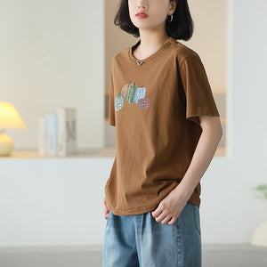 Áo T-shirt ngắn tay cổ tròn in bí ngô - NU10224