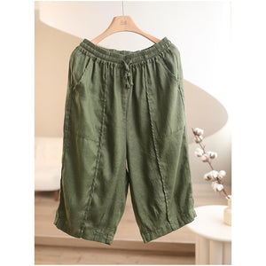 Quần baggy linen lửng lưng thun dây rút túi vuông - Q020