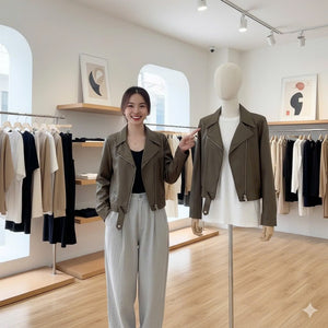 Áo khoác da dài tay cổ vest - A363