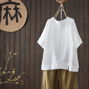 Áo T-shirt linen ngắn tay cổ tròn in trừu tượng - NU8780