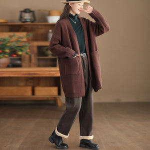 Áo khoác len đan cardigan form dài hai túi vuông - NU9446