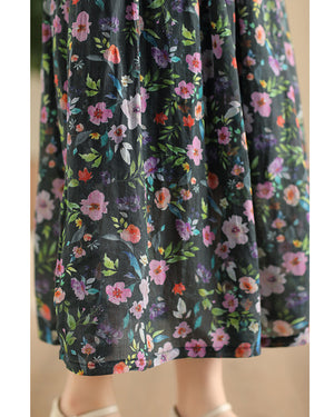 Chân váy linen lưng thun in hoa lá kiểu hai lớp - NU10222
