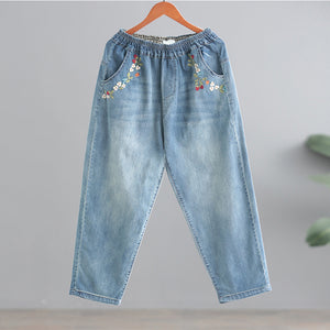 Quần baggy denim lưng thun thêu chùm dâu - Q034