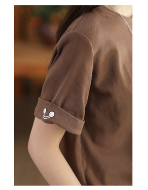 Áo T-shirt ngắn tay cổ tròn một màu mặt cười - NU9777