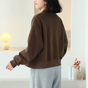 Áo khoác nhung cardigan dài tay cổ V hai túi - A403