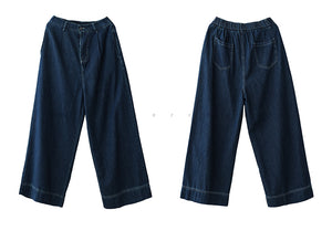 Quần baggy denim lưng thun khuy cài ống rộng - Q042