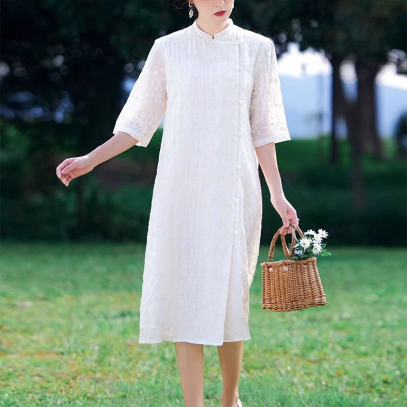 Đầm liền retro ngắn tay cổ V phối caro NU9893 - Main Image