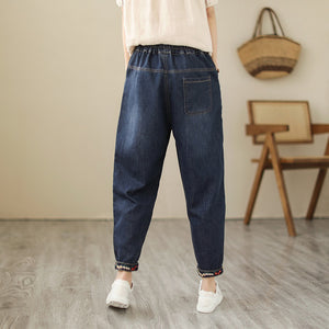 Quần baggy denim lưng thun ống côn thêu những dây hoa - NU10350