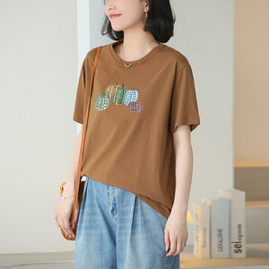 Áo T-shirt ngắn tay cổ tròn in bí ngô - NU10224