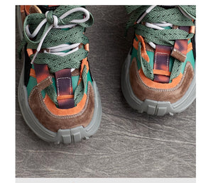 Giày da Sneaker retro sắc màu cột dây để bằng - OD1986
