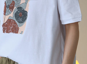 Áo T-shirt ngắn tay cổ tròn in hoa trừu tượng - NU10136