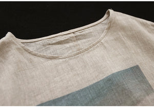 Áo T-shirt linen ngắn tay cổ tròn in phong cảnh - NU8770