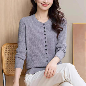 Áo khoác len cardigan dài tay cổ tròn kiểu bện thừng - A199