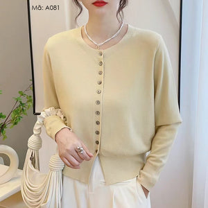 Áo khoác cardigan len sáp dài tay cổ tròn - A077