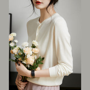 Áo khoác cardigan len dài tay cổ tròn đơn sắc - A243