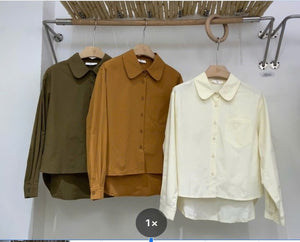 Áo sơ mi dài tay cổ cánh sen vạt mullet một túi - A286