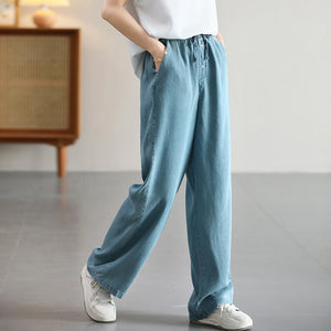 Quần baggy denim lưng thun dây rút ống đứng khuy cài - Q021