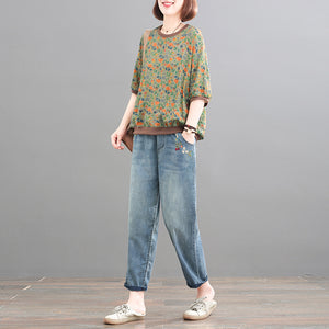 Quần baggy denim lưng thun thêu chùm dâu - Q034