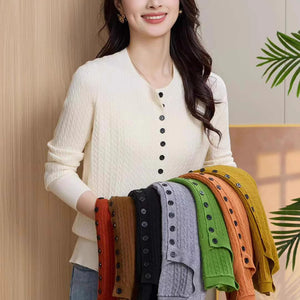 Áo khoác len cardigan dài tay cổ tròn kiểu bện thừng - A199