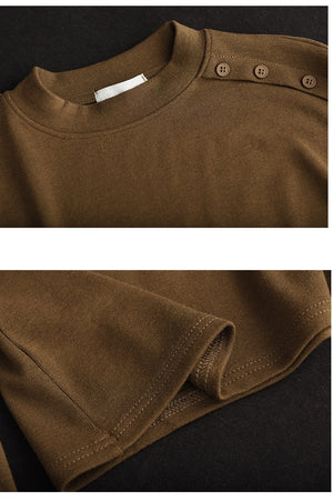 Áo T-shirt dài tay cổ tròn tròn đơn sắc khuy cầu vai - NU9199