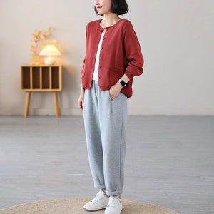 Áo khoác cardigan len đan dài tay cổ tròn hai túi vuông - NU9218