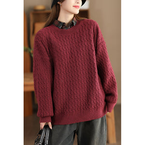 Áo len cashmere dài tay cổ tròn kiểu bện thừng - NU9702