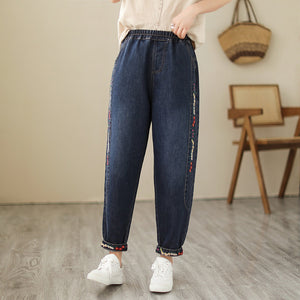 Quần baggy denim lưng thun ống côn thêu những dây hoa - NU10350